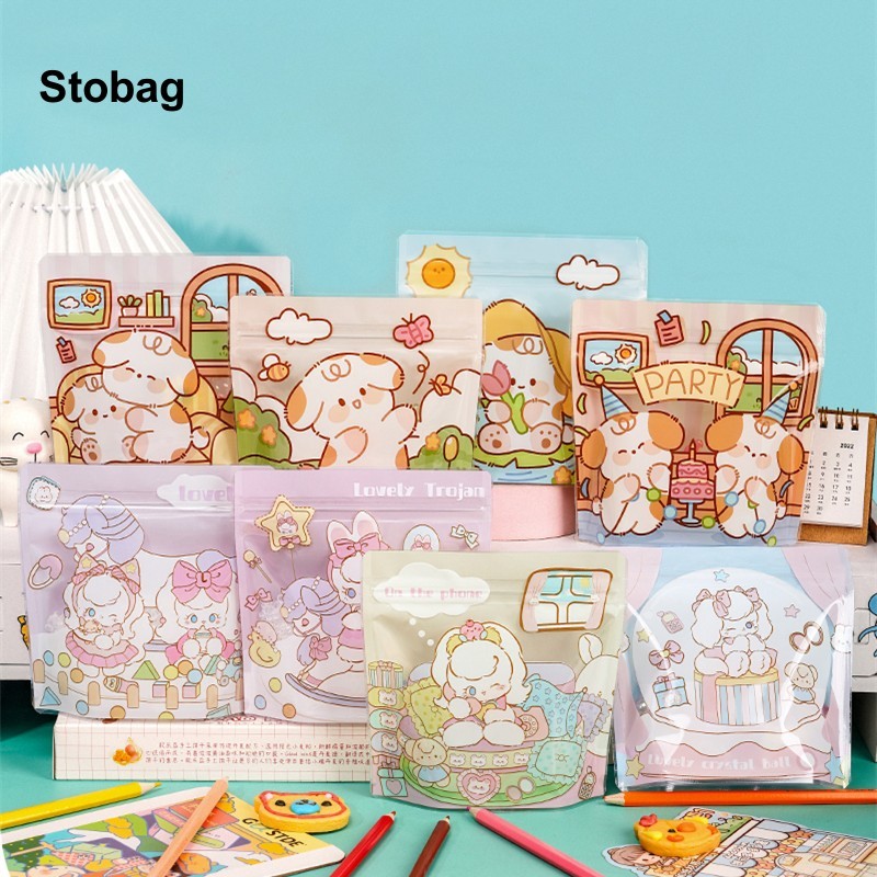 

StoBag 50/100pcs Candy Snack Packaging Bags Cute Small Kids Child Cartoon Plastic Sealed Food Cookies Storage Reusable Pouches