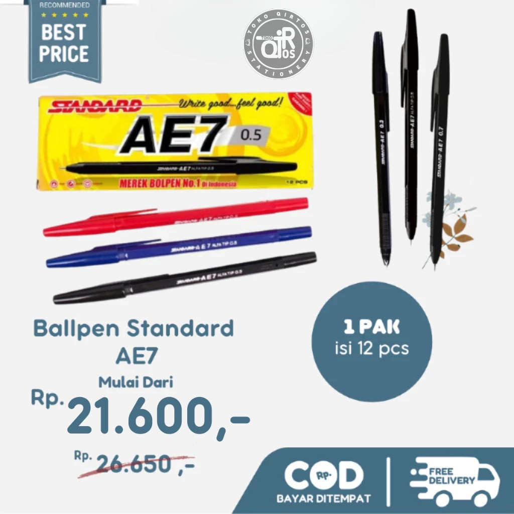 

Ballpoint / Pulpen Standard AE7 1 Pack / 12 pcs WARNA HITAM