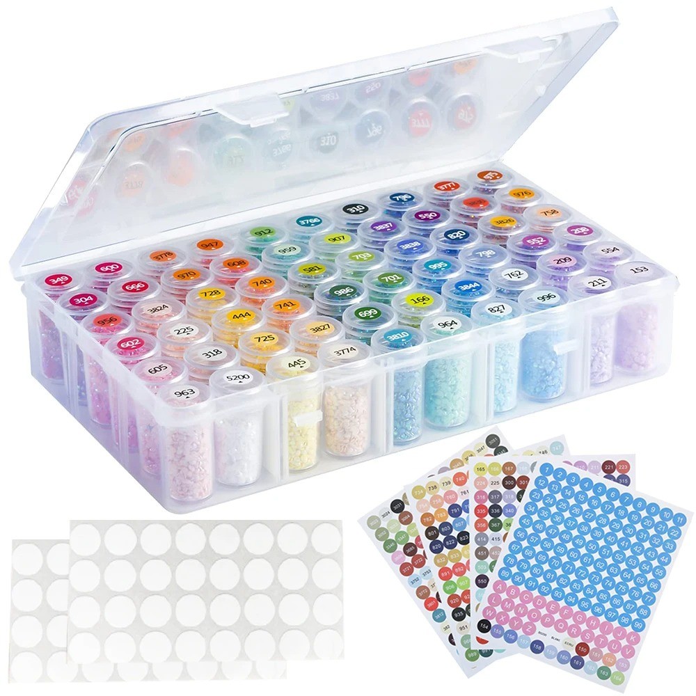 

60 Bottles amond Painting Container Case With Color Number Stickers Labels Stickers Beads Storage Box Organizer Tools