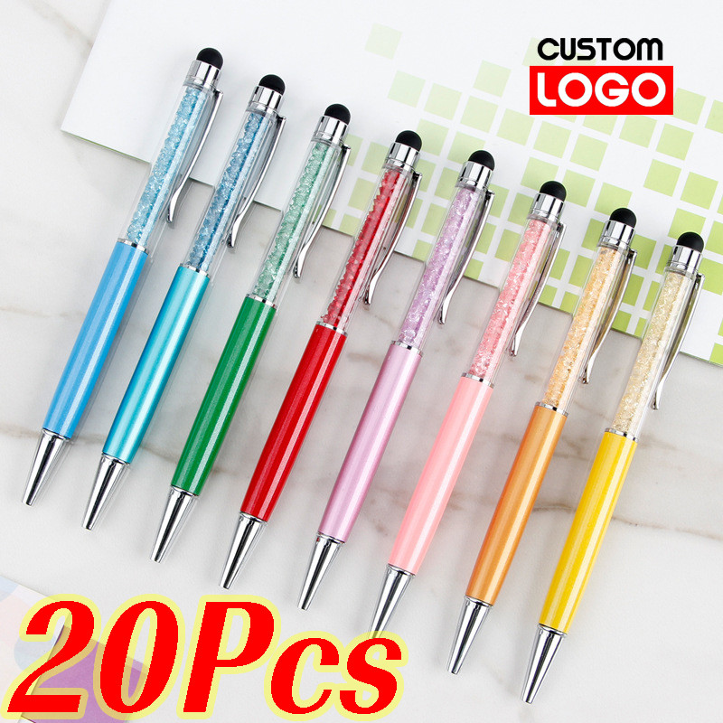 

20Pcs Free Custom Logo Crystal Metal Ballpoint Pen Personalized Touch Screen Pens for Writing Stationery Office School Gift
