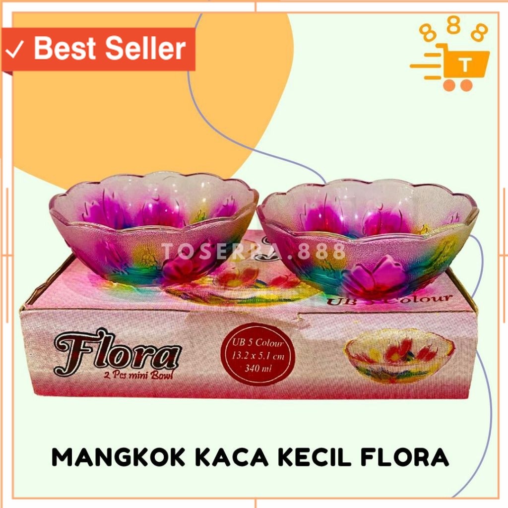 Termurah / Isi 2 Pcs Mangkok Kaca Flora Set Kecil Bunga Timbul Berwarna Tebal Premium Mangkok Sop So