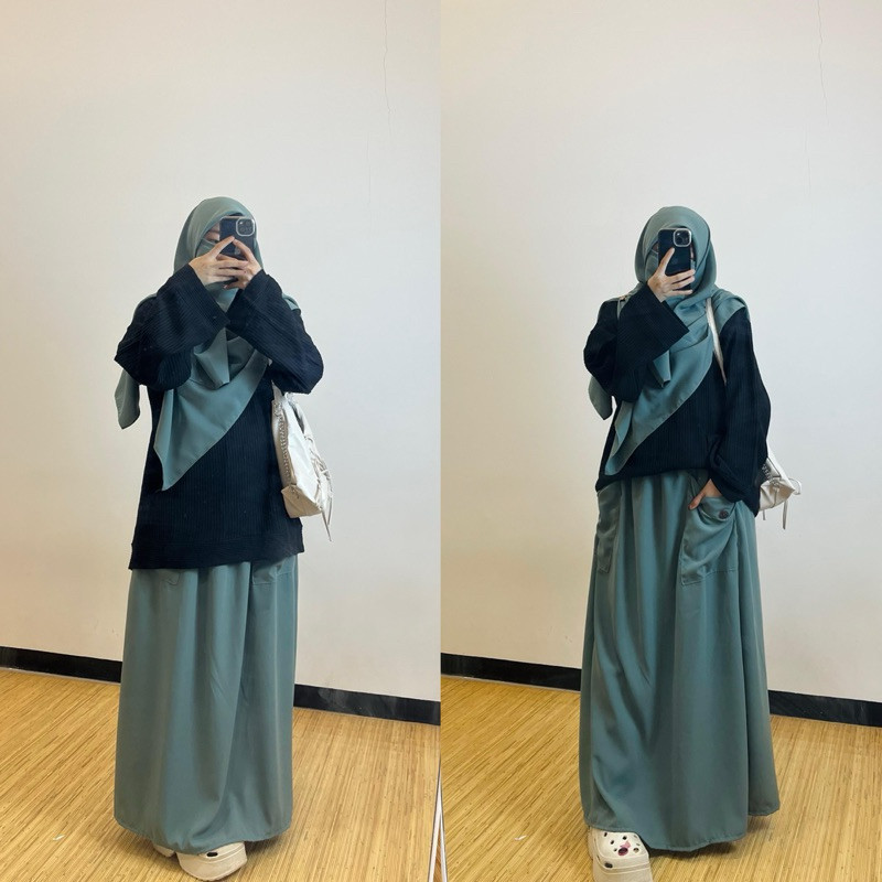 PAPESZ Set Hijab Maura Rajut Mix Forzaleta Anti UV dengan Cadar Gratis - Baju, Top, Dewasa, Hitam, C