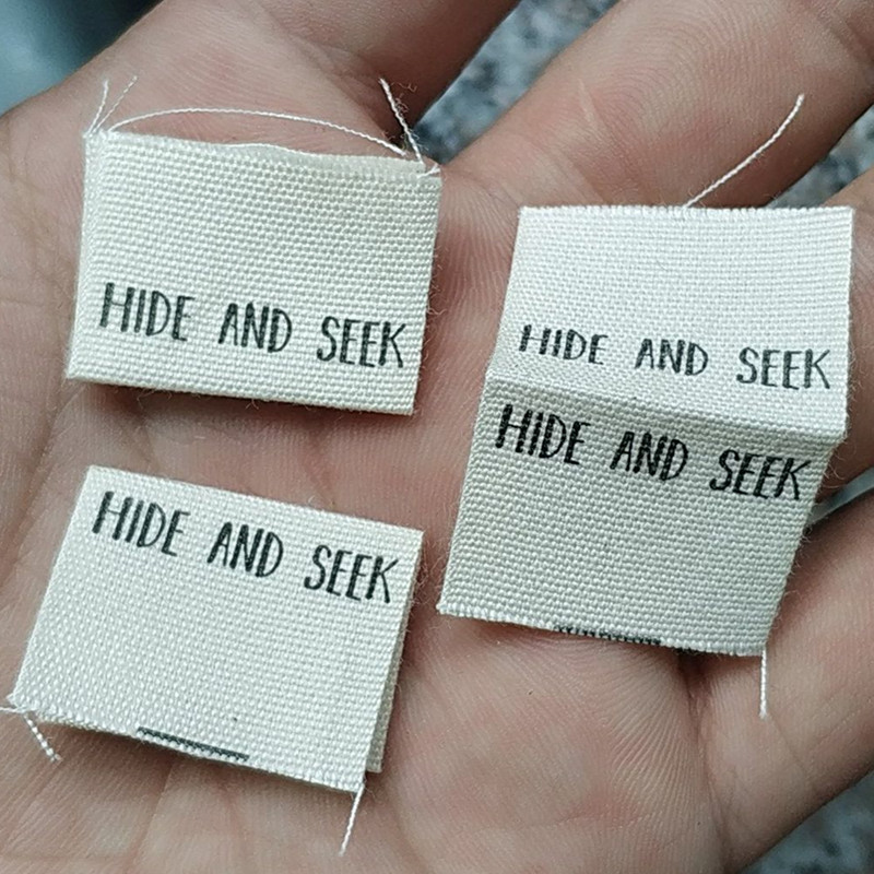 

500pcs Custom loop fold Beige cotton cloth label 2.5 * 4 cm print care label