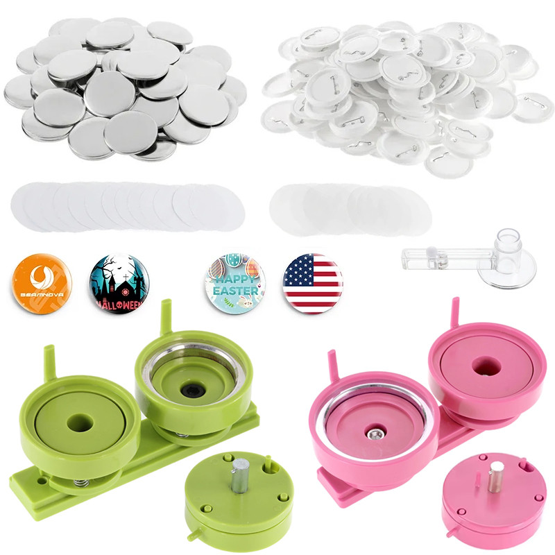 

25/32/37/44mm DC108 Round Button Badge Maker Machine Interchangeable Die Punching Mould with 100Pcs Blank Badge Parts DIY Tools