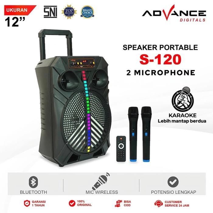 PROMO  Advance Speaker S-120 Bluetooth Music Karaoke 12inch Free Mic Speakers Subwoofer - 2 Micropho
