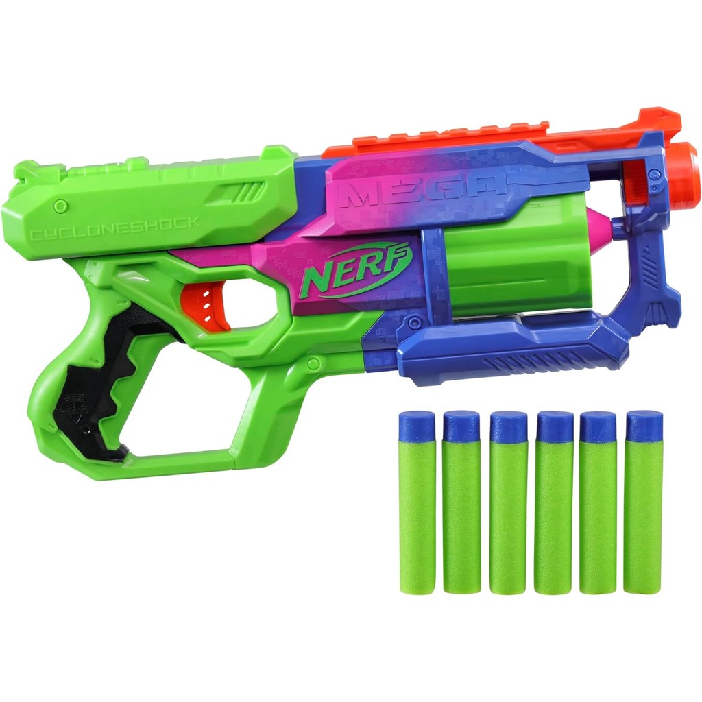 Nerf Mega CycloneShock Toy Blaster, Cybershock Color Style, 6-Dart Drum, 6 AccuStrike Mega Darts, Ea