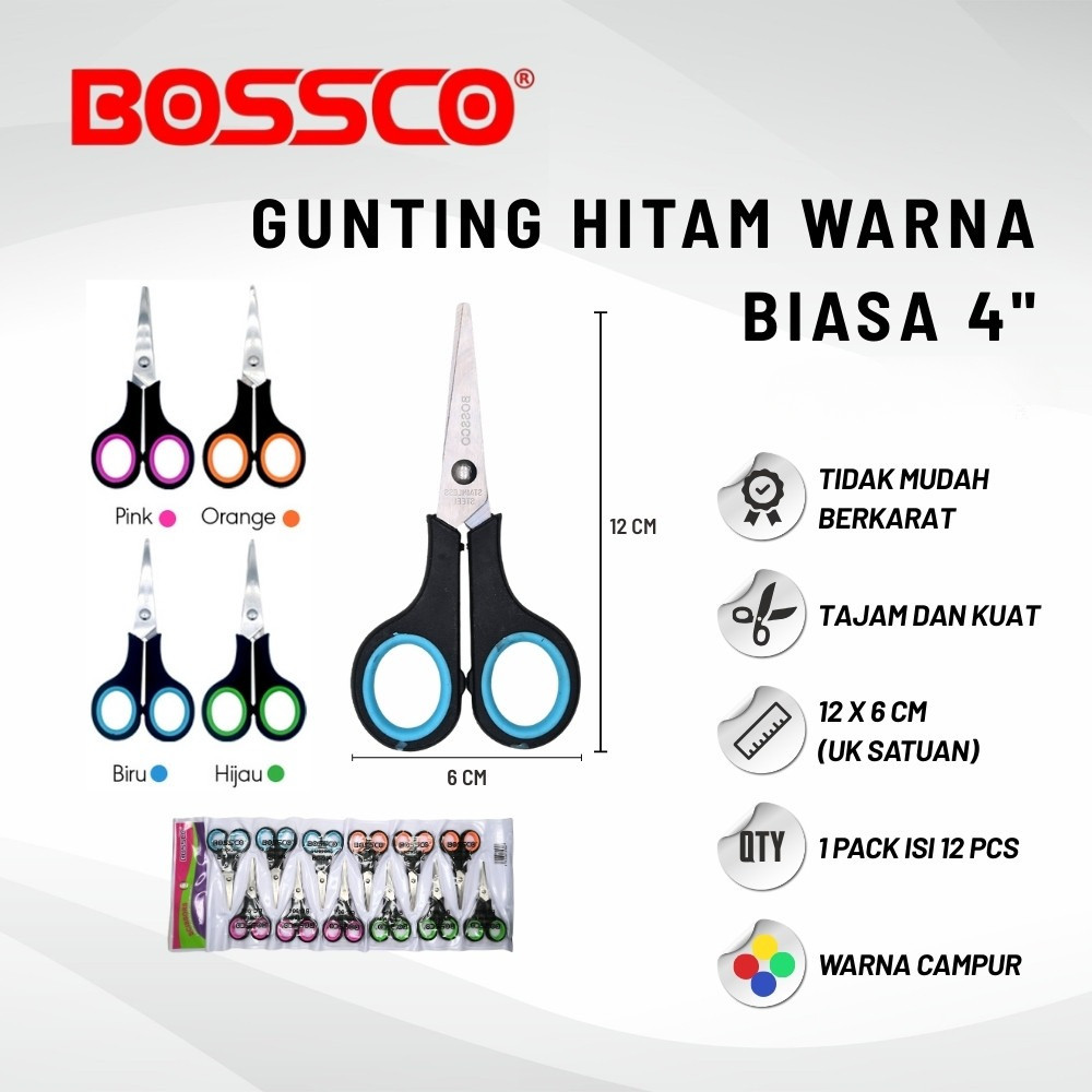 

Gunting Scissors BOSSCO BC-904 4 inch 1 Lembar(12 Pcs)