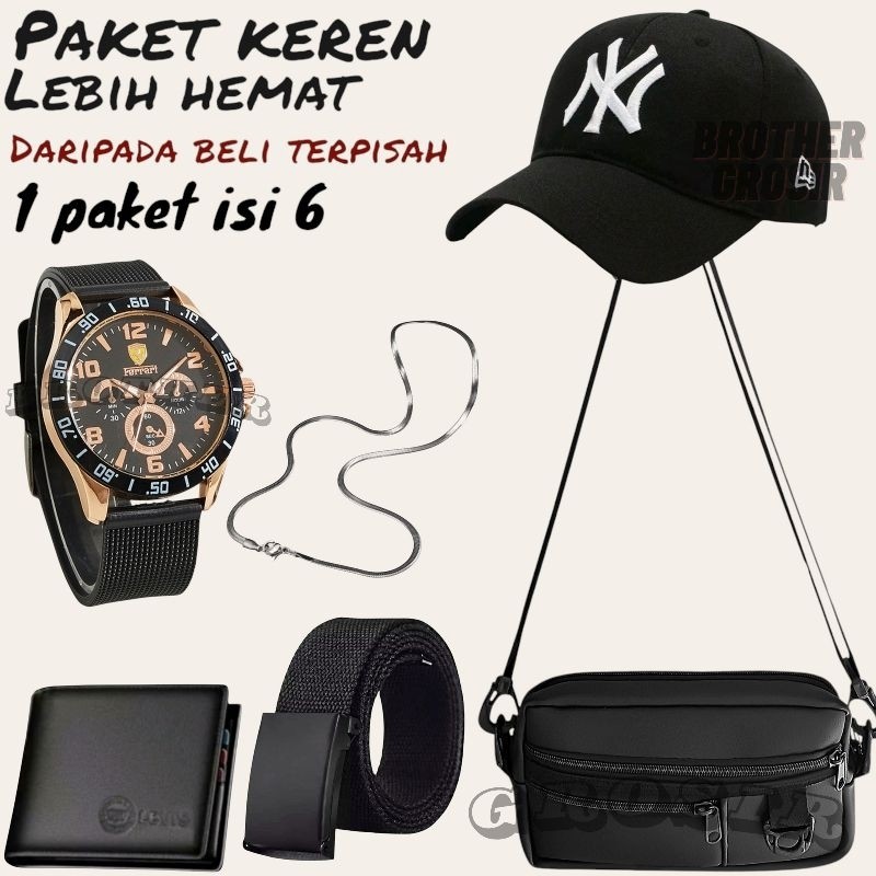 [𝗡𝗼𝘂𝗿𝗮] (Promo Paket Istimewa Pria Keren Combo Star Pria Terbaru ) 6 In 1/Jam Tangan Pria Keren Beli