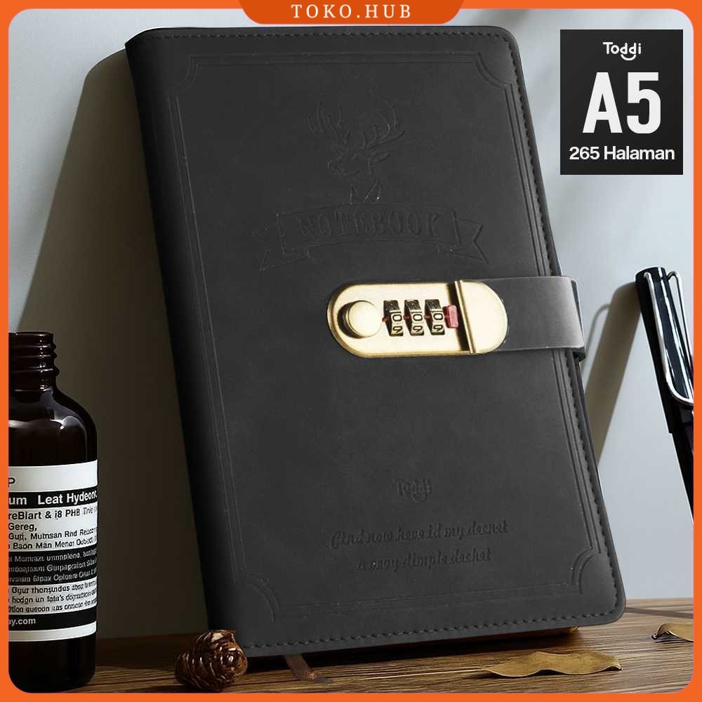 

Toddi Buku Jurnal Leather Notebook Diary 80GSM 265 Halaman with Lock - TD-A5
