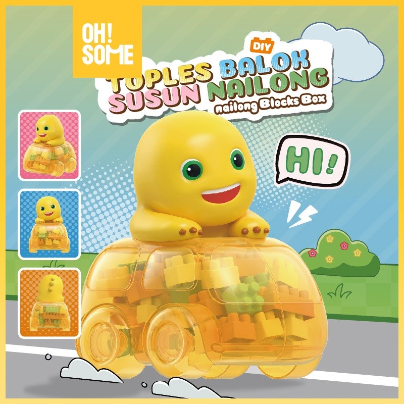 OHSOME - Mr. Man Nailong Building Blocks Car 50pcs / Block Mainan Balok Susun DIY Nailong Mobil 50 p