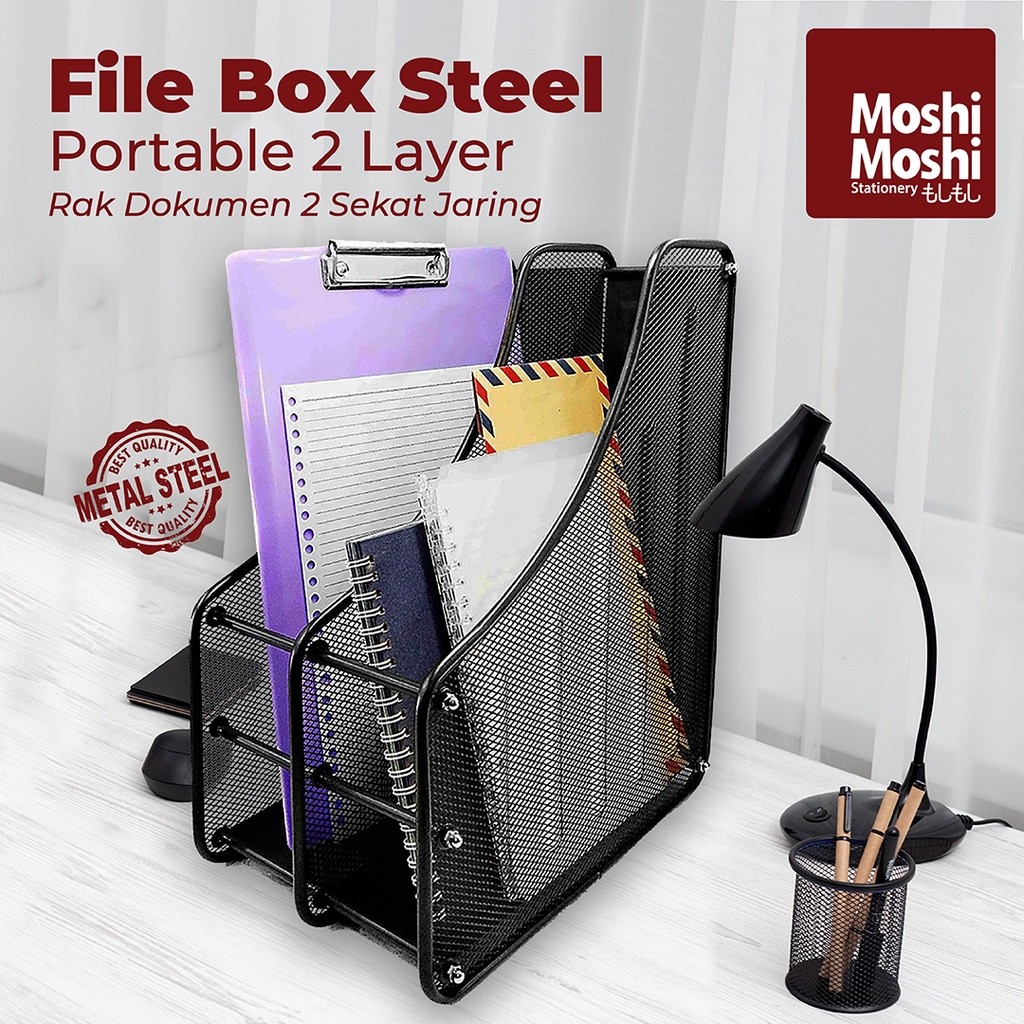 File Box Foldable Steel 2 Layer Rak Penyimpanan Dokumen 2 Sekat Jaring Besi