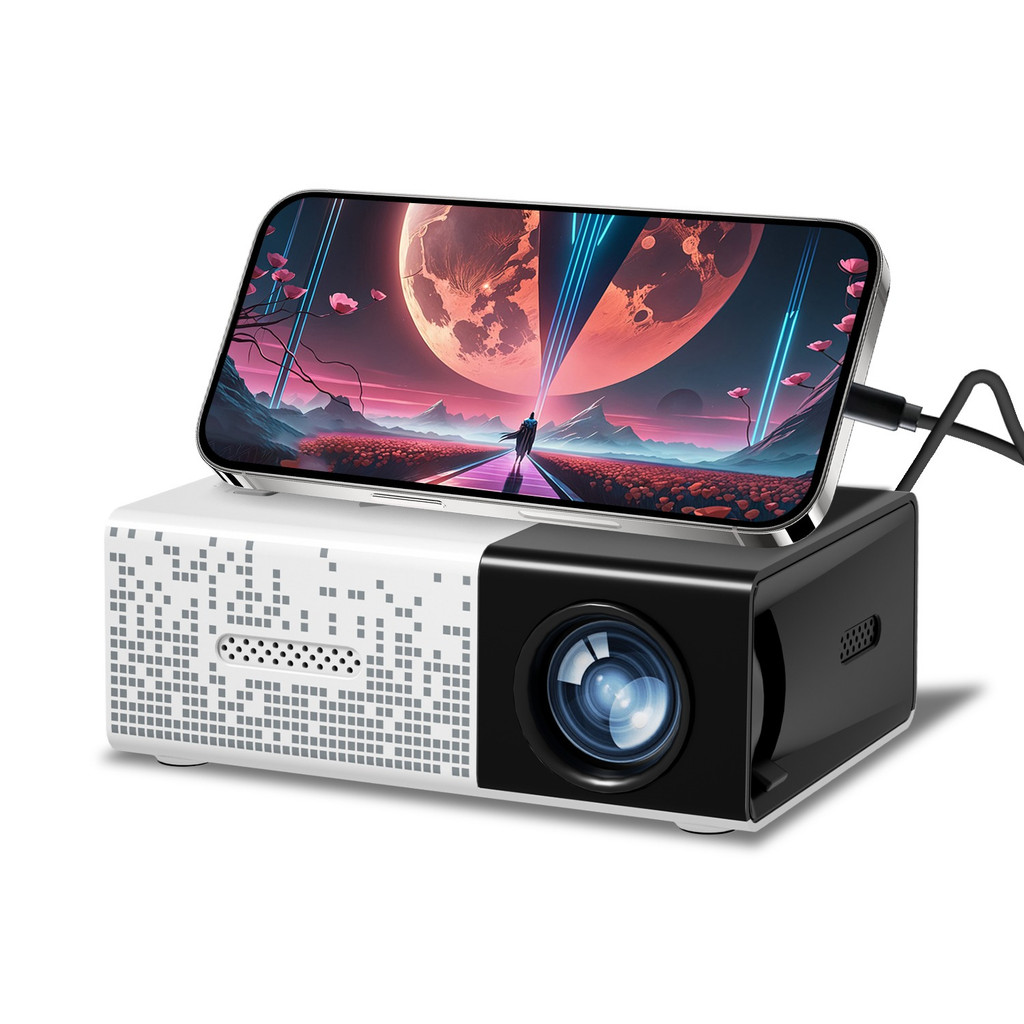 Portable mini projector, HD projector, compatible with phone/audio/PC/USB, suitable for home theater