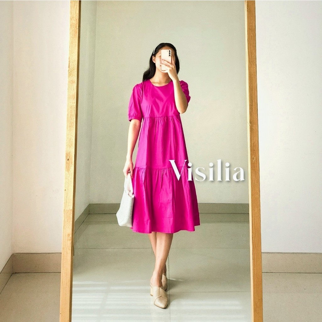 SAXCSHOP [VISILIA] Cinderella Dress | Korean Midi Babydoll Dres Warna Fuschia Pink Barbie Elegant Ko