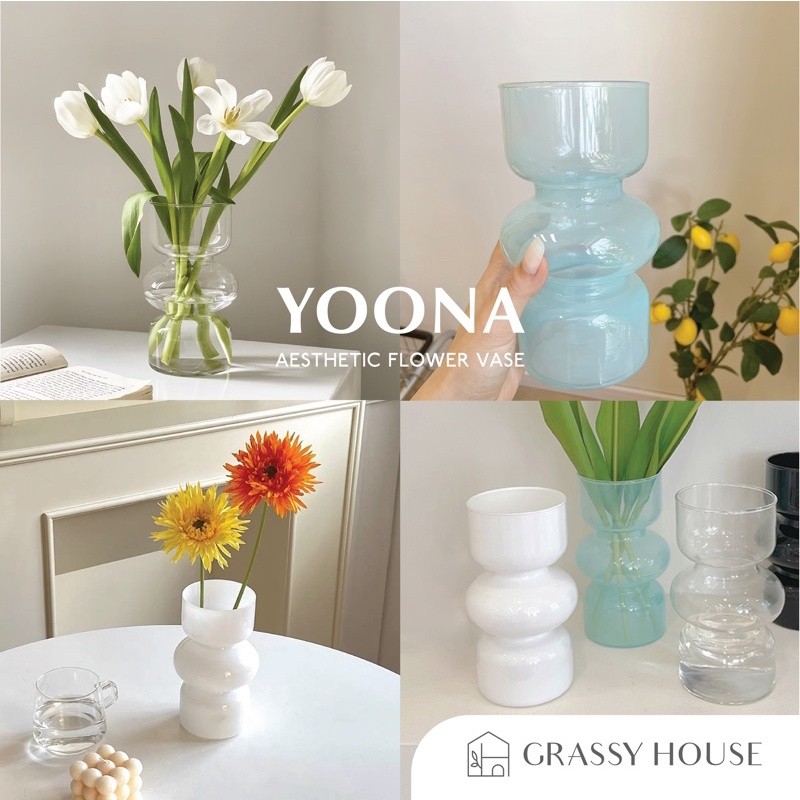 HM8 - [GRASSY] YOONA Vas Bunga Korea Transparan/ Glass Bottle Aesthetic Flower Vase/ Korean Vase