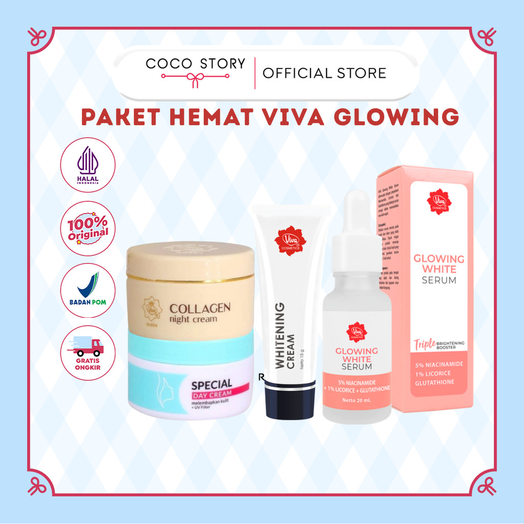 PAKET HEMAT VIVA GLOWING Day Cream + Night Cream + Serum Glowing + Whitening Cream 15gr
