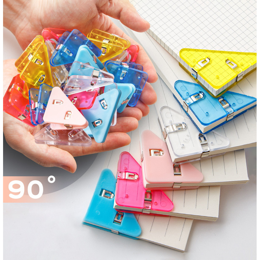 S6063 Klip Penjepit Buku / Klip Sudut Kertas Akrilik / Paper Clip Segitiga Warna-Warni / Penjepit Ke
