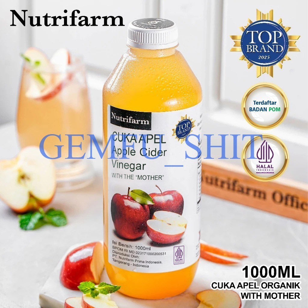 CUKA APEL ORIGINAL ORGANIK 1000 ML HALAL BPOM/ APPLE CIDER VINEGAR WITH MOTHER/ CUKA APEL ORIGINAL/ 