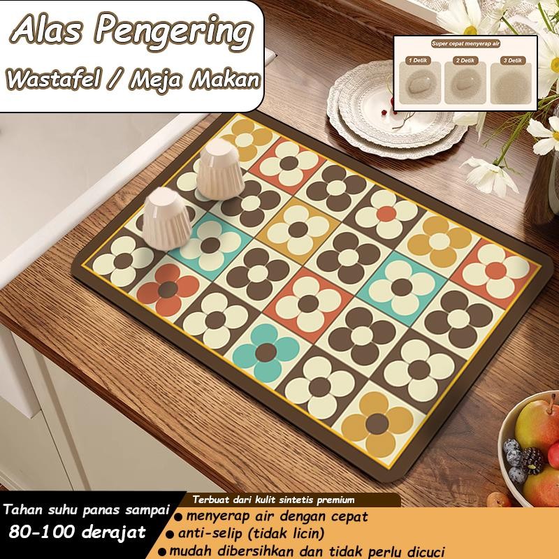 【NEW】 Part 2 tatakan piring dan gelas motif tegel kunci anti selip cepat menyerap air berbahan kulit