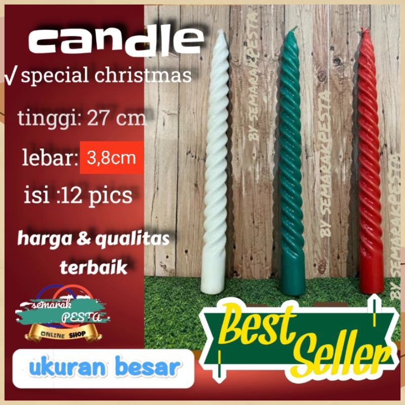 lilin ulir natal(12pcs)lilin christmas besar|lilin ibadah natal|lilin natal tinggi