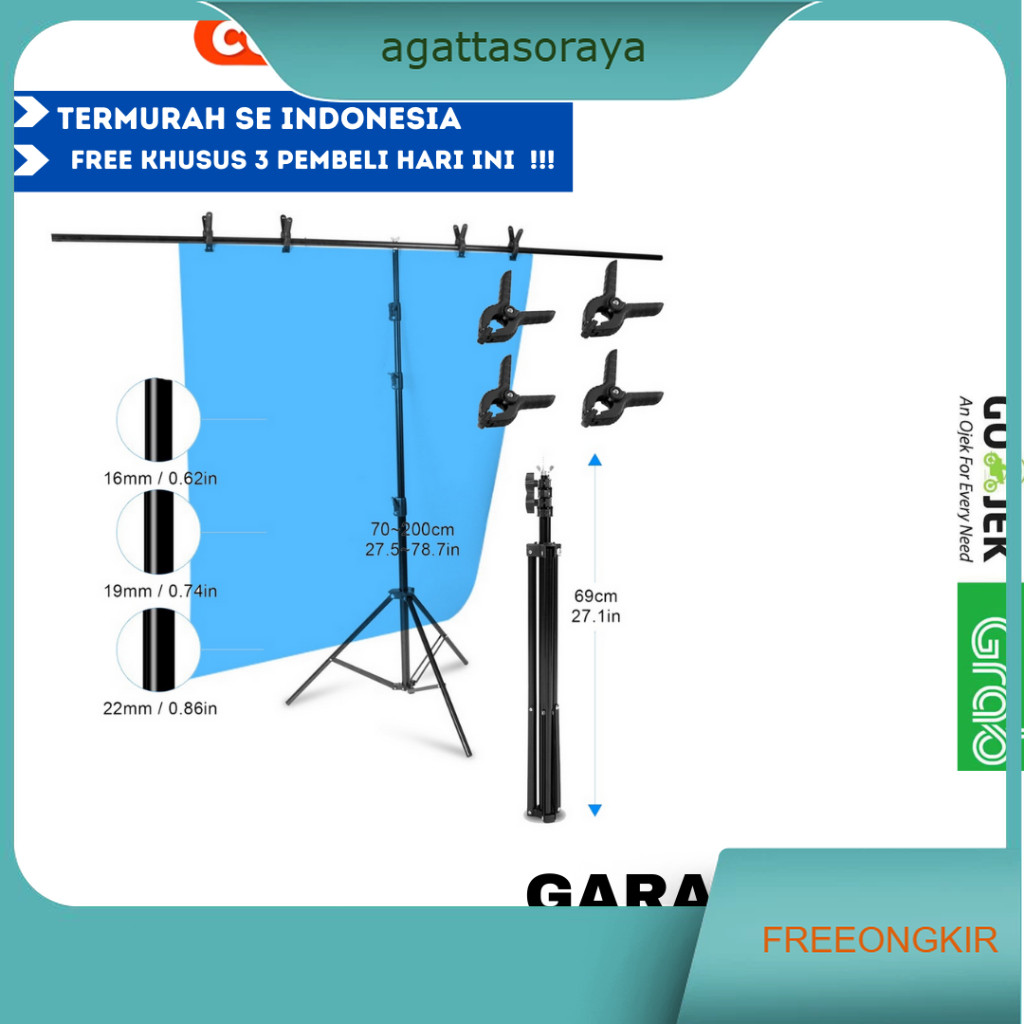 Tiang Backdrop Foto Studio Produk  T-Shape 2 Clamp 60 x 70