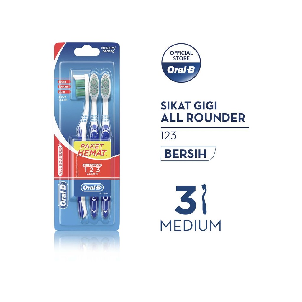 ORAL B SIKAT GIGI ALL ROUNDER 123 3'S CLEAN MEDIUM