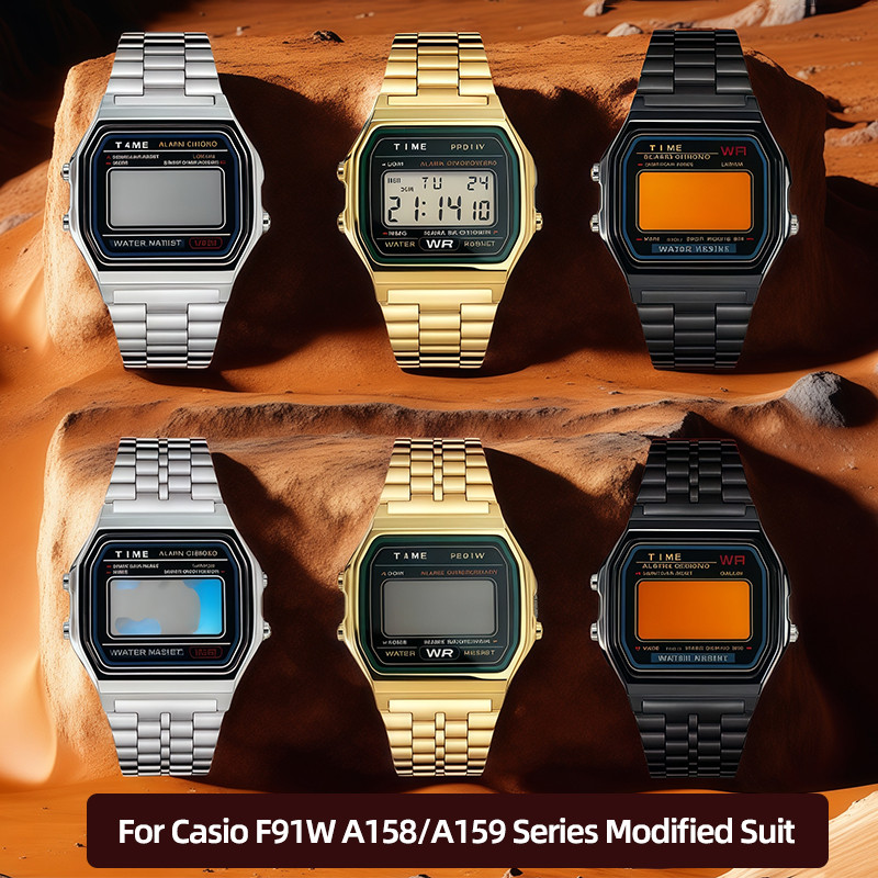 F91W case mod kit Stainless steel metal Bezel wat Case+Strap For Casio F91W A158/A159 Series Mofied 