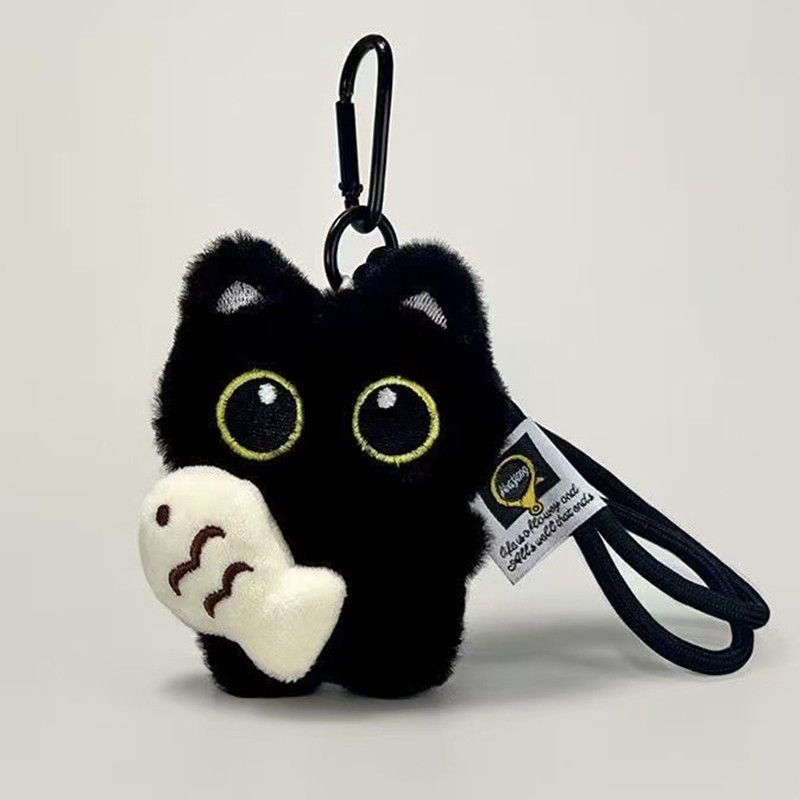 Cute Black Cat Plush Pendant Keychain Pilot Little Black Cat Hanging Backpack Keychain Creative Cat 
