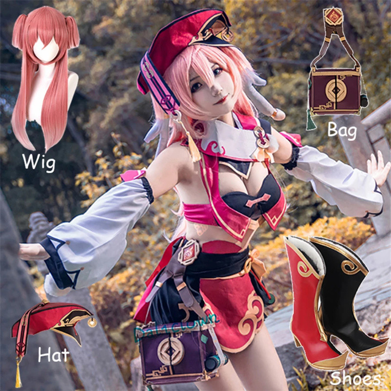 Yanfei Cosplay Genshin Impact Costume 292WW3ZG Yan Fei Wig Shoes Horn Sexy Halloween Party Outfit Fo