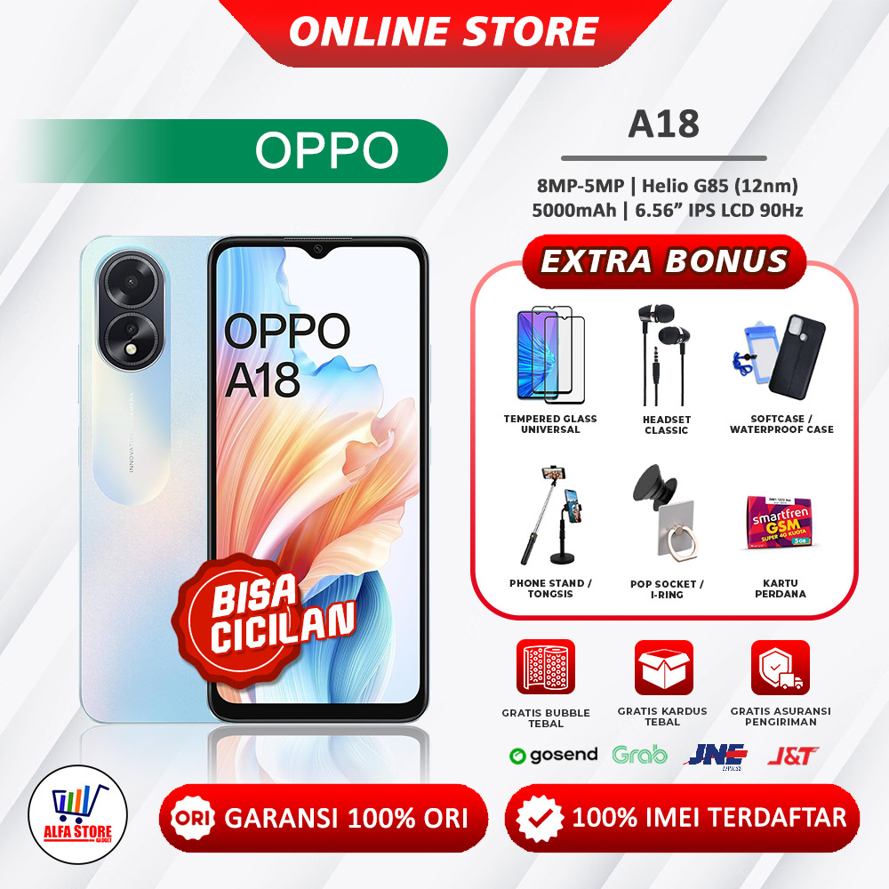 Oppo a18 ram 4/128Gb 5000mah garansi resmi