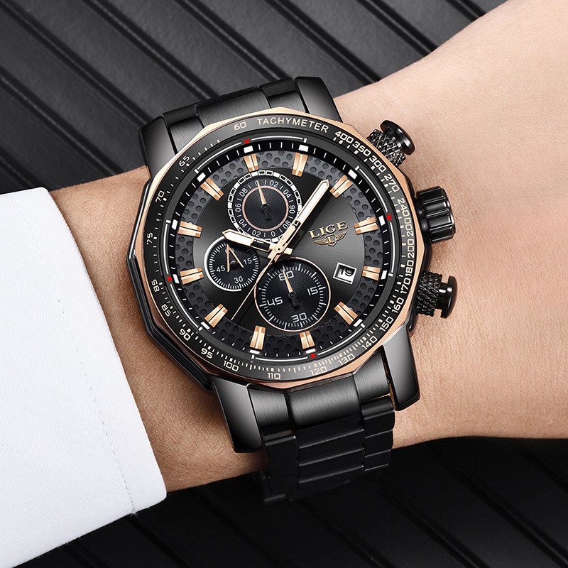 LIGE Lige Genuine Multifunctional Business Sports Casual Fashion Waterproof Quartz Watch for Men