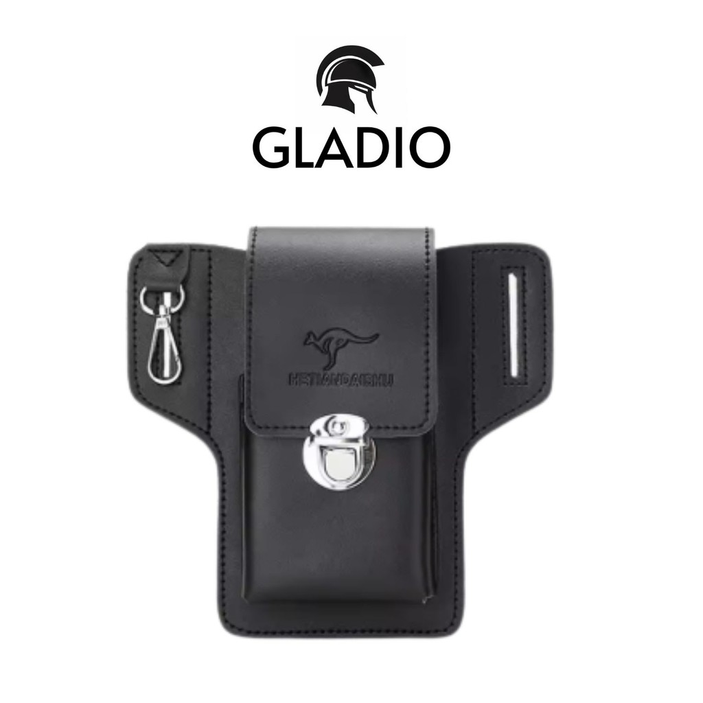 GLADIO Pouch Pria Nageven  GLD093B5 Hitam Kulit Keren Premium Branded Pria Simple