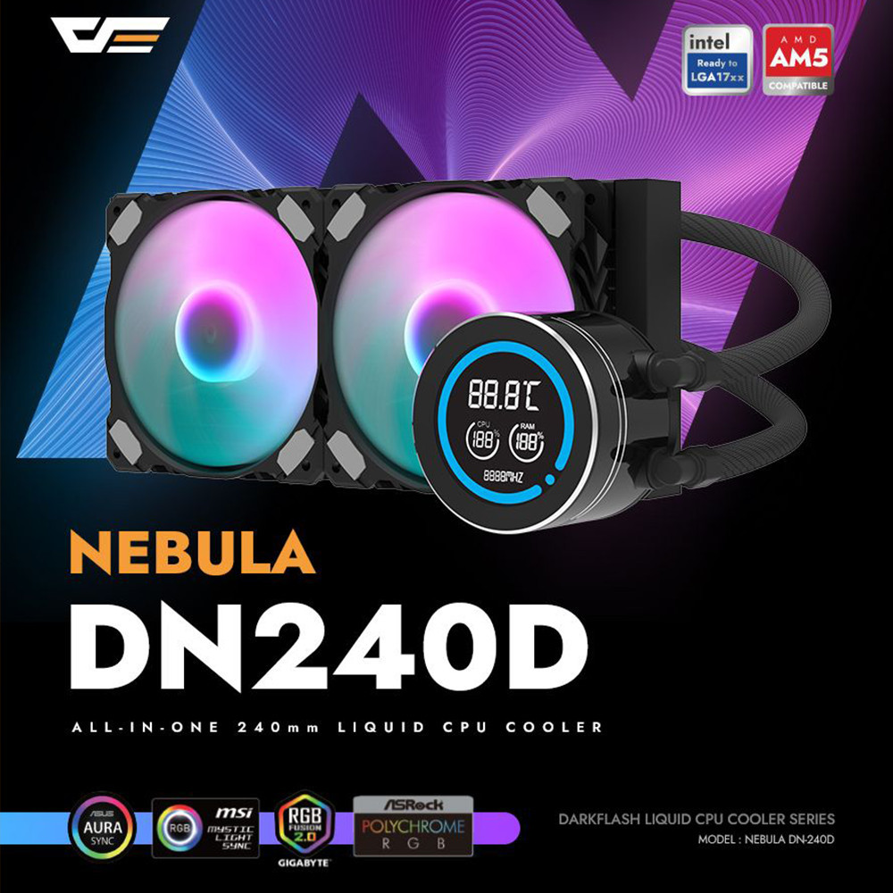 CPU COOLER DARKFLASH NEBULA DN240D 240mm LCD 2.1" True Color AIO Liquid Cooler CPU Intel AMD