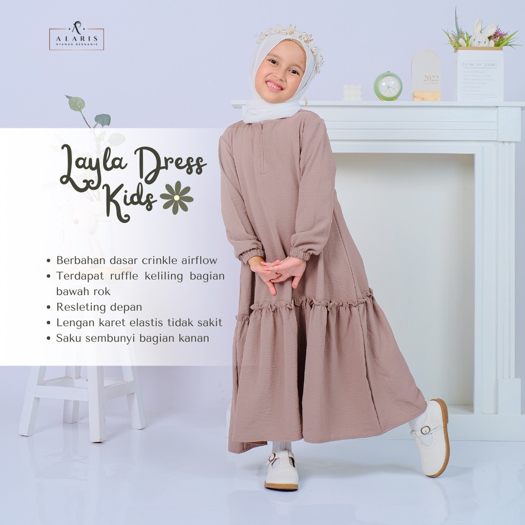 [ Terlaris ] bisa COD Layla Dress Kids / Gamis anak / Gamis Crinkle Anak / baju muslim anak ironless