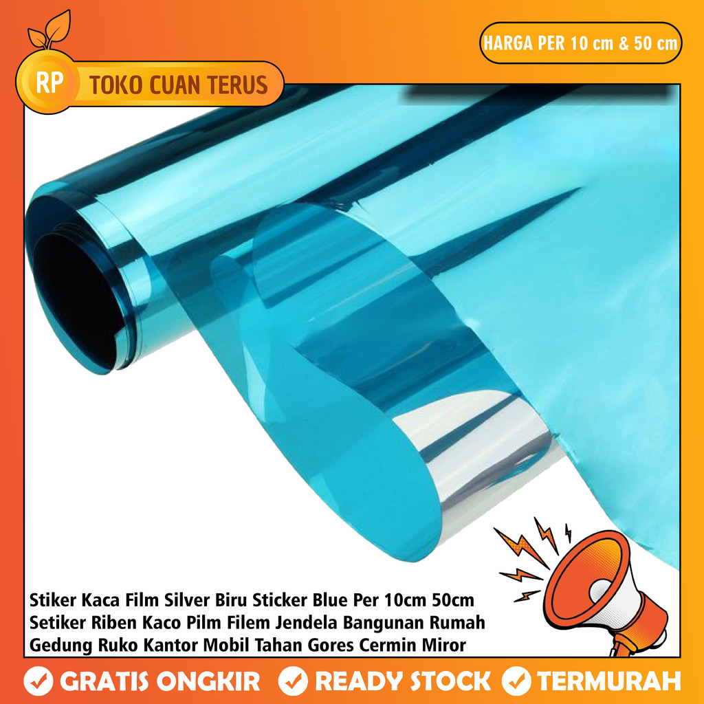 Sticker Stiker Kaca Film Silver Biru Blue Per 10cm 50cm Setiker Riben Kaco Pilm Filem Jendela Bangun