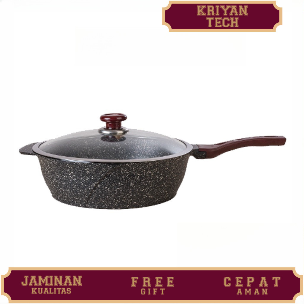 MOEGEN PANCI WOK DEEP FRYER Panci Wajan Moegen Wok Pan 32cm Granite Original + Tutup Kaca