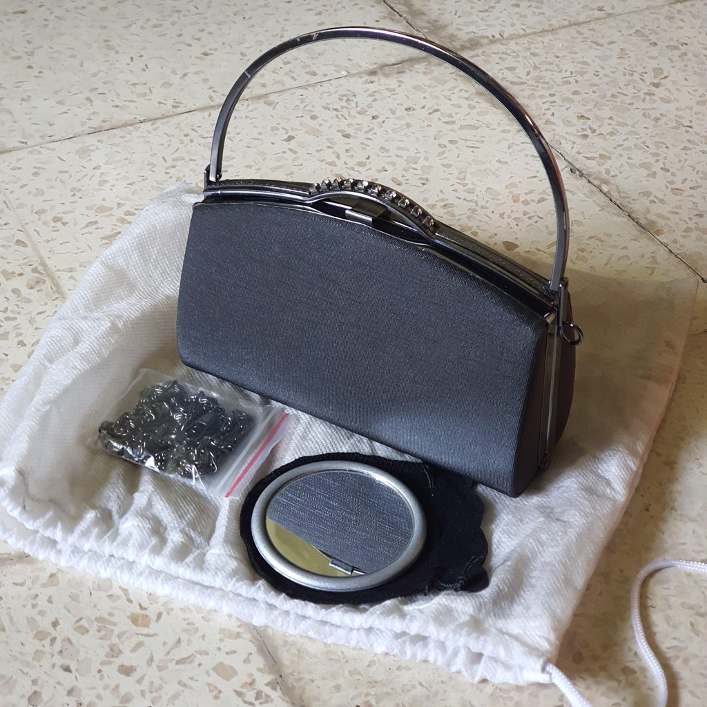 tas pesta kondangan hand bag jinjing clutch perllini hitam preloved second bekas