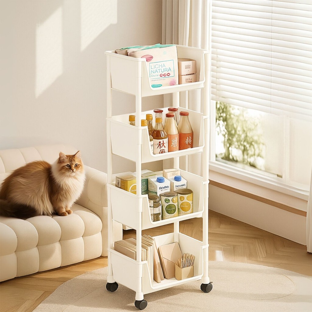 Rak Serbaguna 4 Susun Minimalis Beroda Penyimpanan Buku Mainan Portable PBR-Q