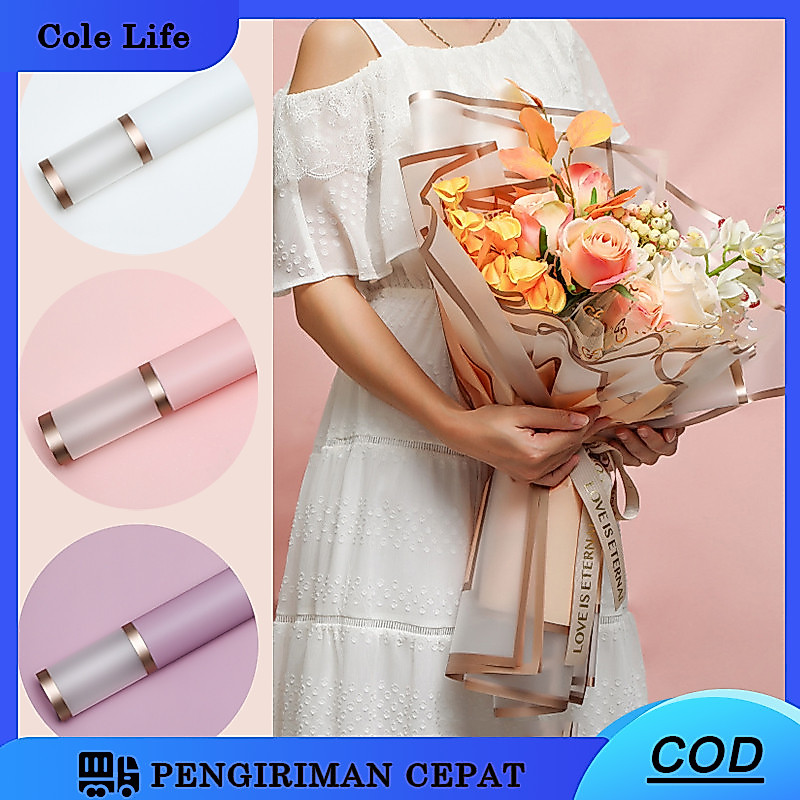 [20 LEMBAR]Flower Wrapping Paper / Double List Flower Gold Line Wrapping Paper Flower