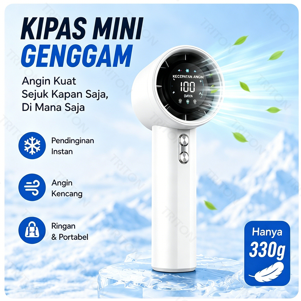 TRITON Kipas Angin Portable 13000RPM High Speed - Baterai 3000mAh 12 Jam 100 Level Angin Teknologi T