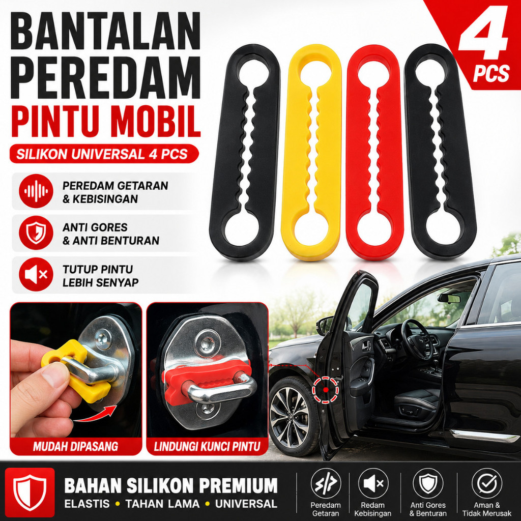 4pcs Karet Peredam Pintu Mobil Anti Karat Car Door Lock Cover Bantalan Peredam Guncangan/ 4pcs Banta