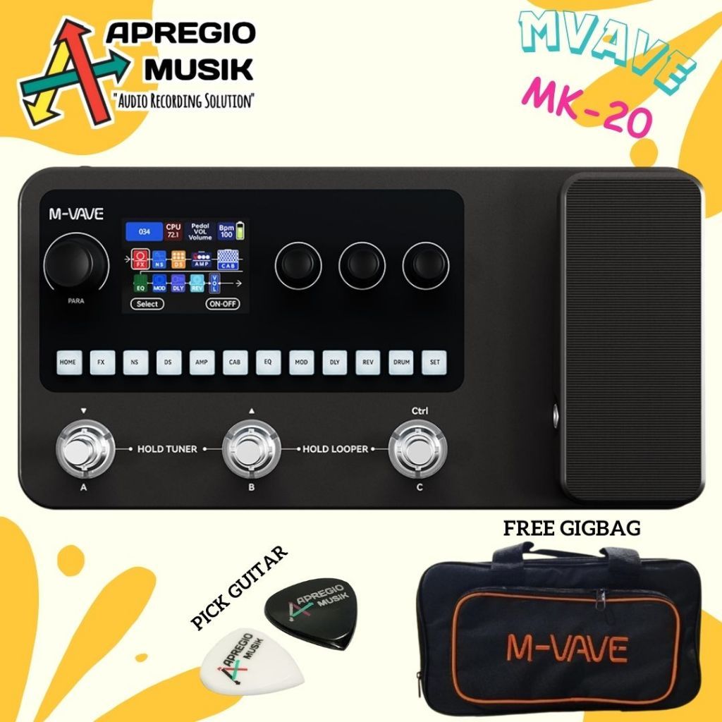 Effect Gitar Mvave MK 20 Efek M Vave MK20 Digital Multi Effect Processor For Guitar & Bass