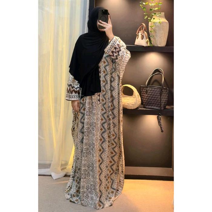 Terlaris LKA.ID - Alisha Kaftan Rayon Motif Premium Terbaru Kaftan Resleting Busui Friendly - Alisha