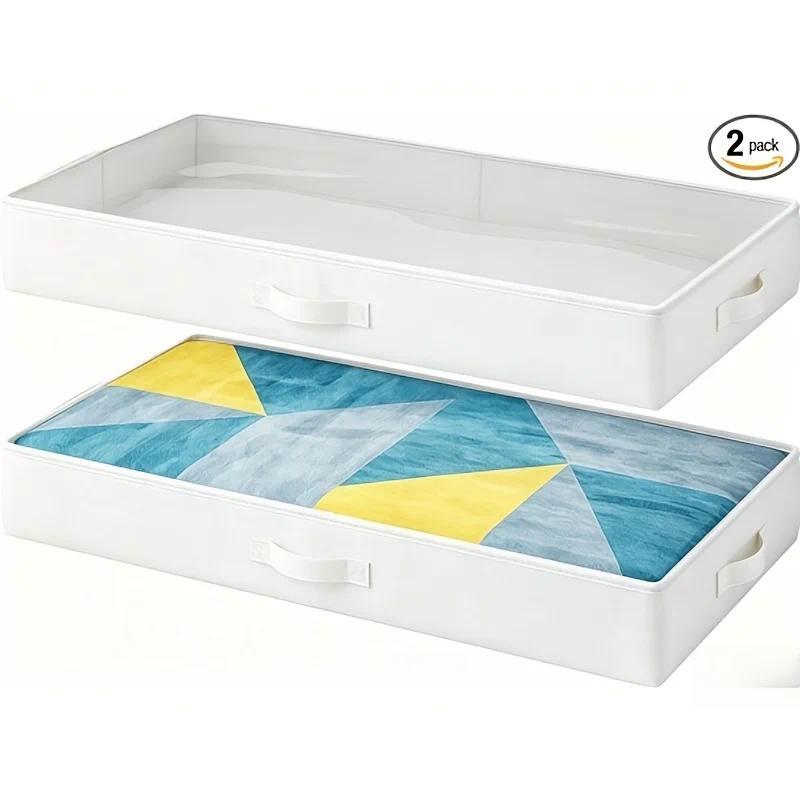 2-piece under bed storage container,  2 thin storage boxes under the bed,  under bed clothing storag