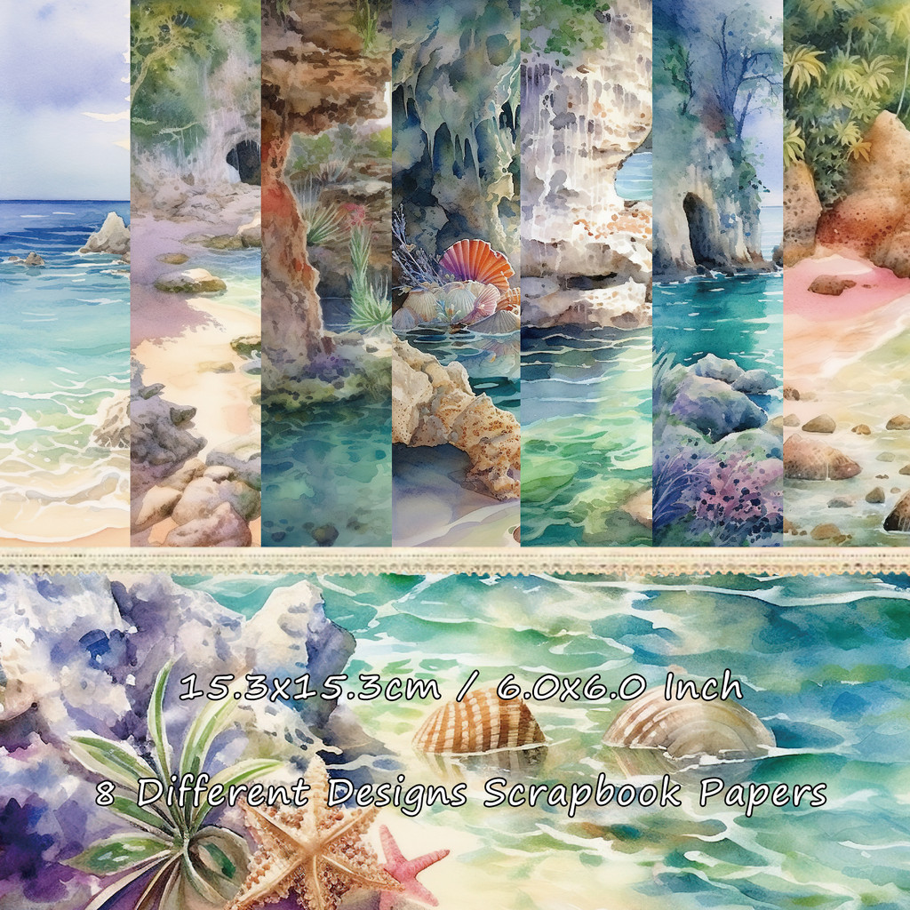 

8 Sheets Ocean Beach Seaside Scrapbook Paper, Craft Paper, Junk Journal Paper,Decoupage Paper for Y Card Making