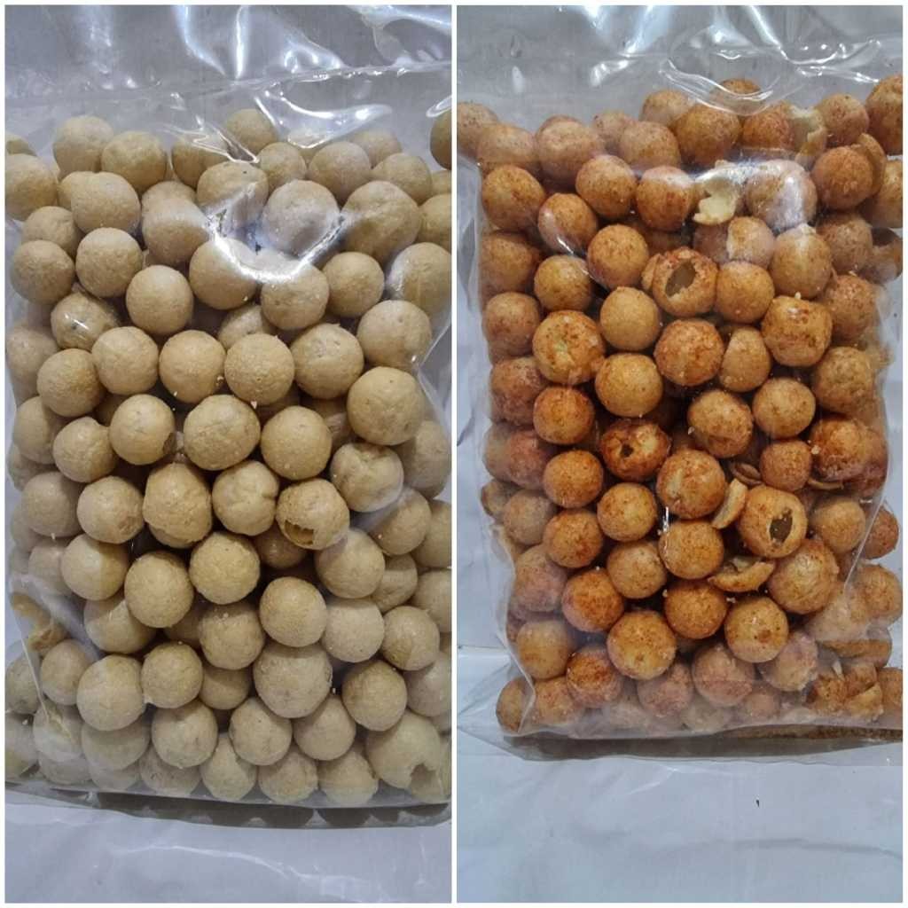 

Tahu Bulat Mini Kering Rasa Original dan Pedas berat 135gr