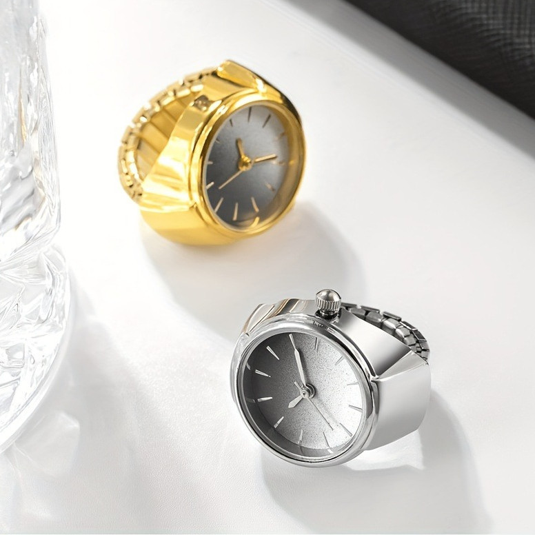 Jam Tangan Retro Gem Vintage Kepribadian Jari Cincin Jam Tangan Tali Elastik Cincin Pasangan Jam Per