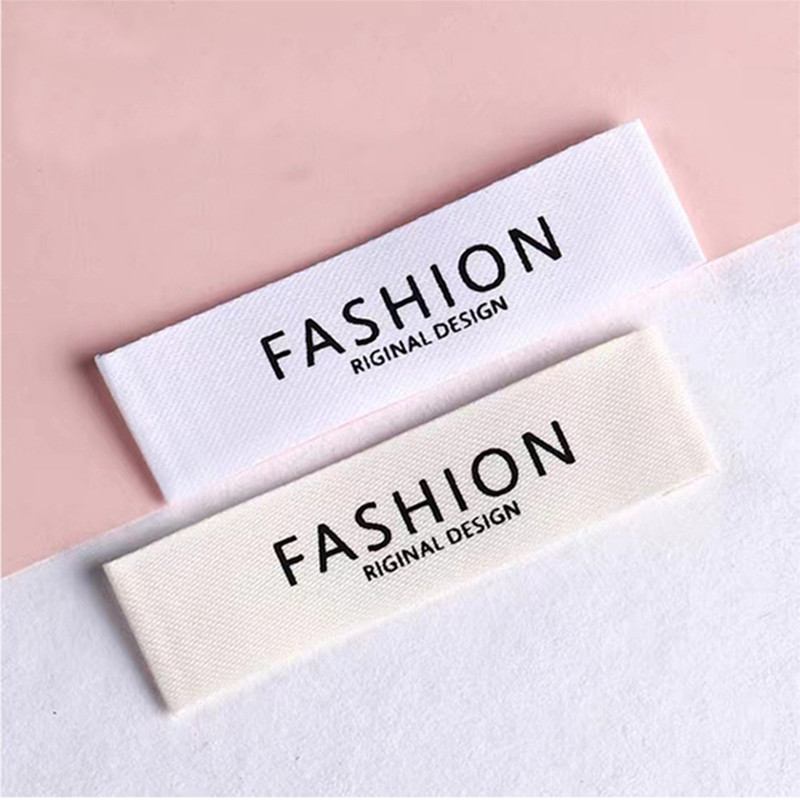 

Custom Logo Polyester Cotton Tags Business Name LOGO Printed Cotton Labels White Fabric DIY Labels