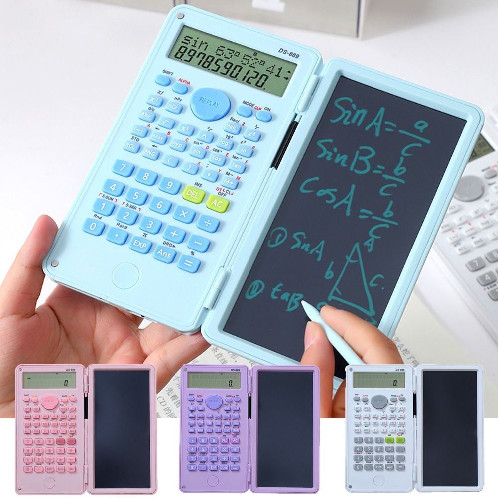 

2 IN 1 Scientific Calculator with LCD Notepad Portable 12 Digits Math Calculator Foldable Handwriting Board School Office