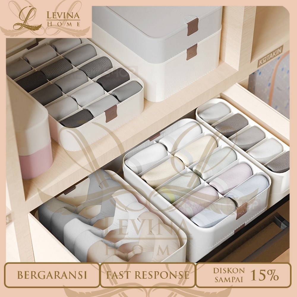 Storage Box Kotak Sekat Penyimpanan Pakaian Dalam Kaos Kaki Tutup Putih Aesthehic Serbaguna – Levina