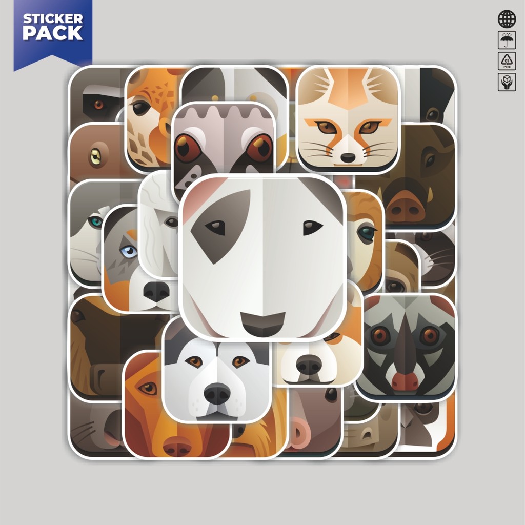 

[100PCS]Stiker Pack Stiker Animal Square Icon Aesthetic Vinyl Anti Air Dekorasi Sticker Laptop Buku Journal Koper Helm Casing HP Gitar Helm Skateboard